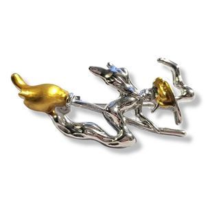 Chrome and gold tone Witch Brooch